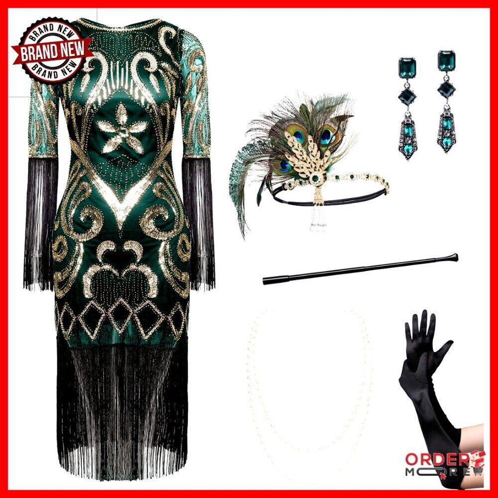 1920s Flapper Dress Sequin Beaded Fringe Gatsby Costume Party